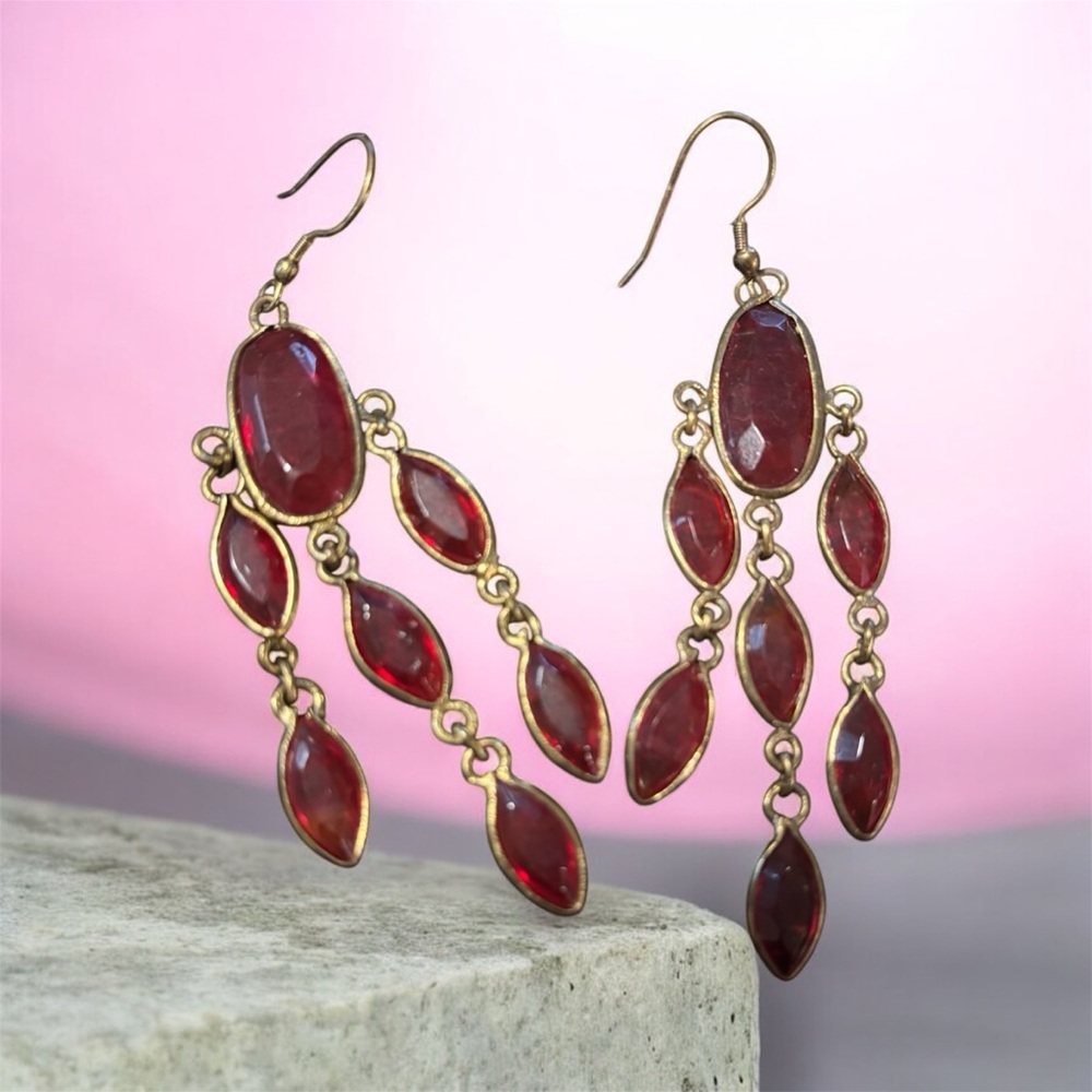 Elegant Red and Gold Dangle Earrings